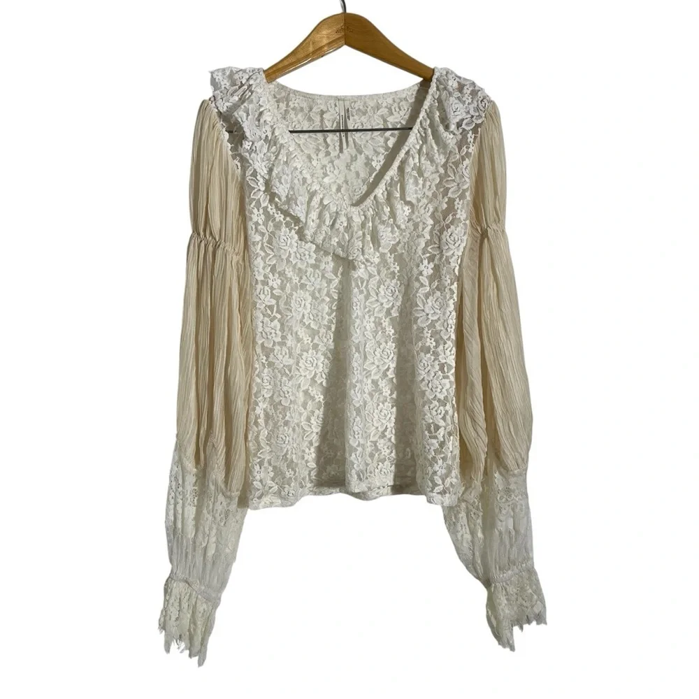 BY ANTHROPOLOGIE Wide-Sleeve Sheer Lace Top